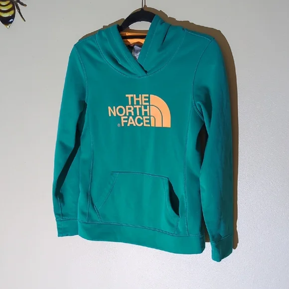 The North Face Green Hoodie with Orange Logo Size Small - Picture 3 of 9